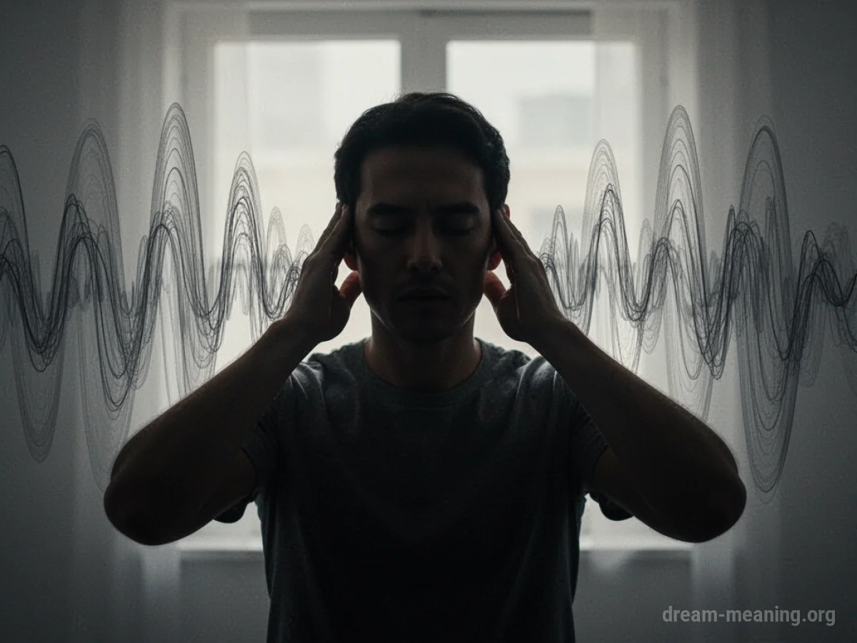 Silhouette of a person covering their ears from sound waves.