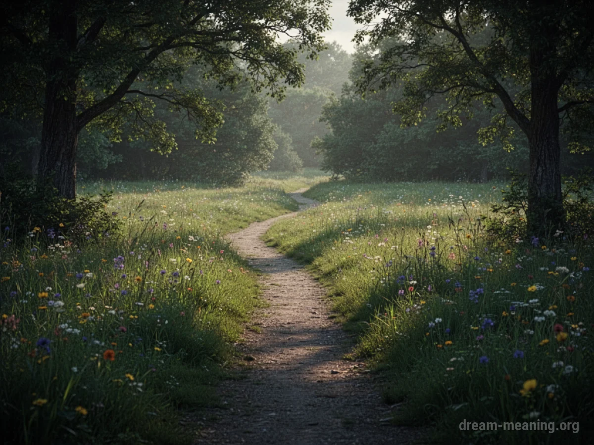 A narrow path widening into a bright open space.