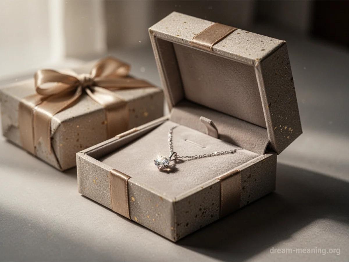 An open gift box with a necklace inside.