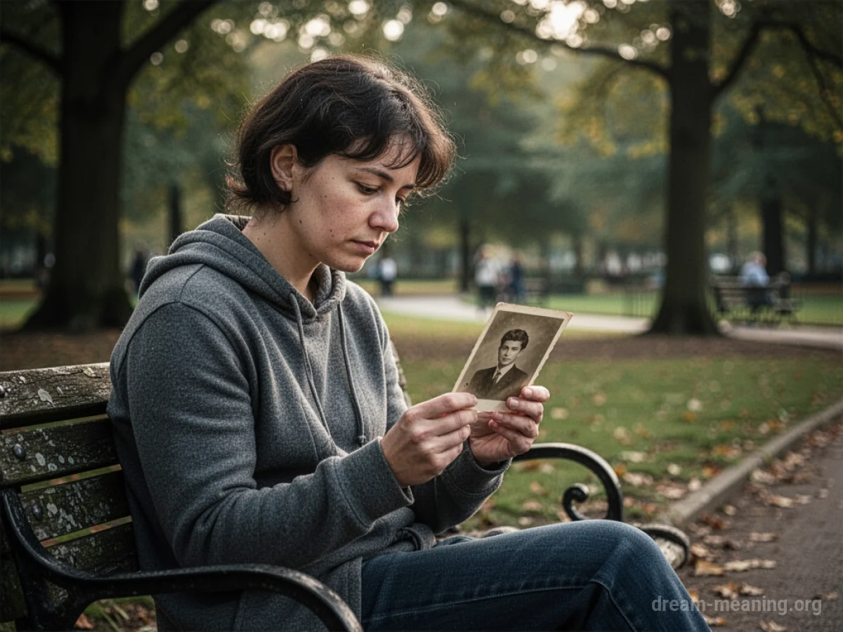 A person looking at an old photograph.