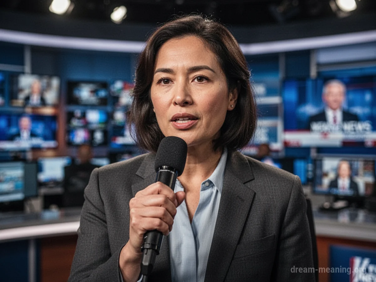 A person speaking into a microphone in a studio.