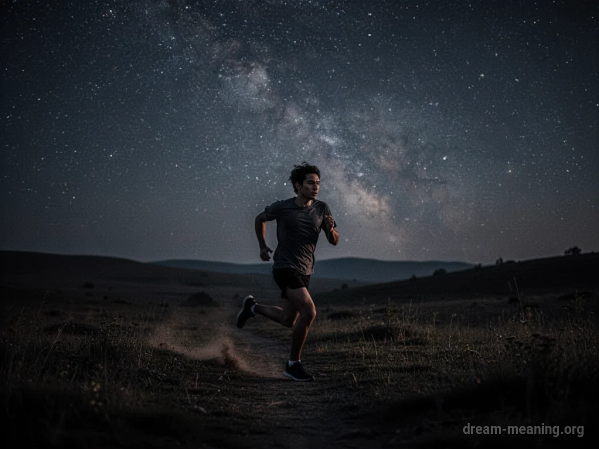 A silhouette of a person running in a dark, open space.