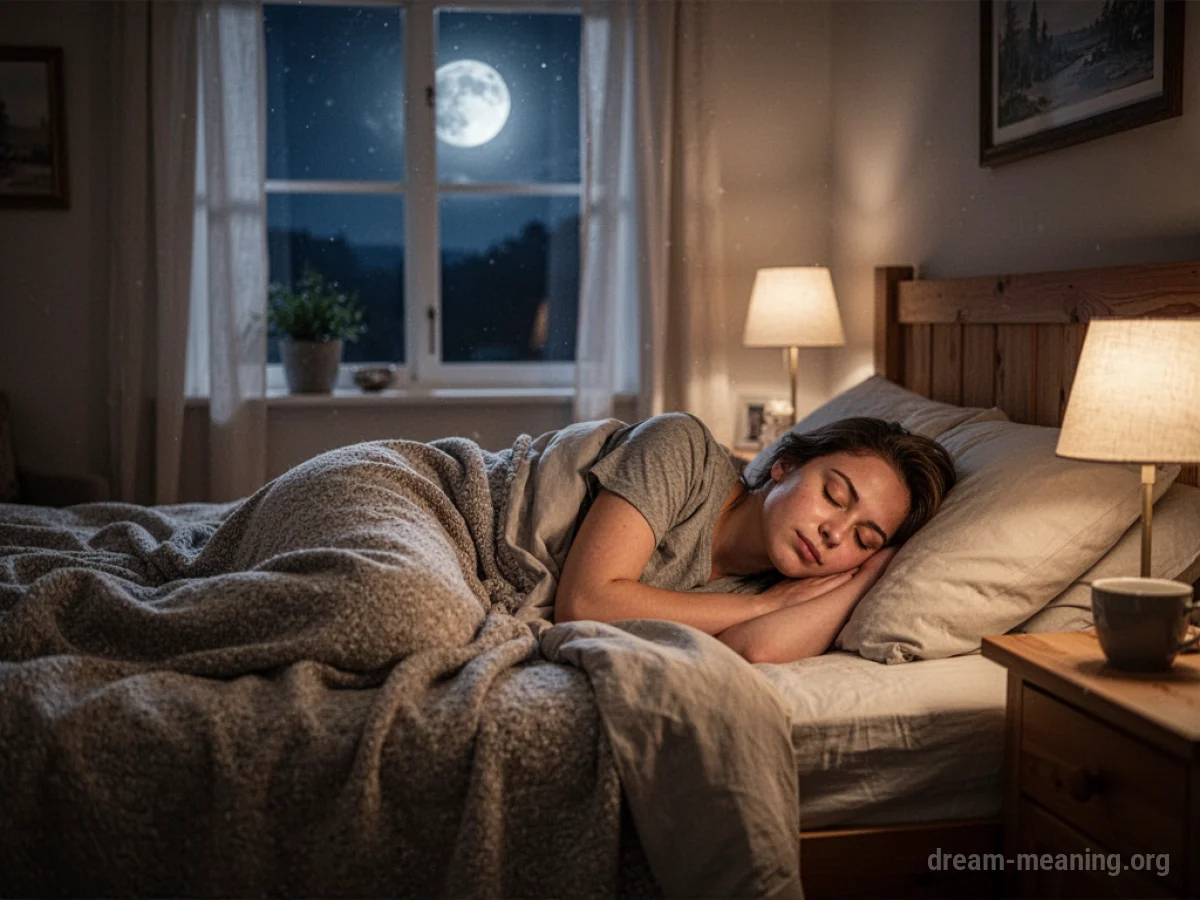 A person sleeping soundly in a bedroom illuminated by soft moonlight.