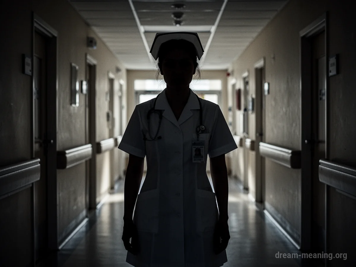 Silhouette of a nurse in a dark corridor.