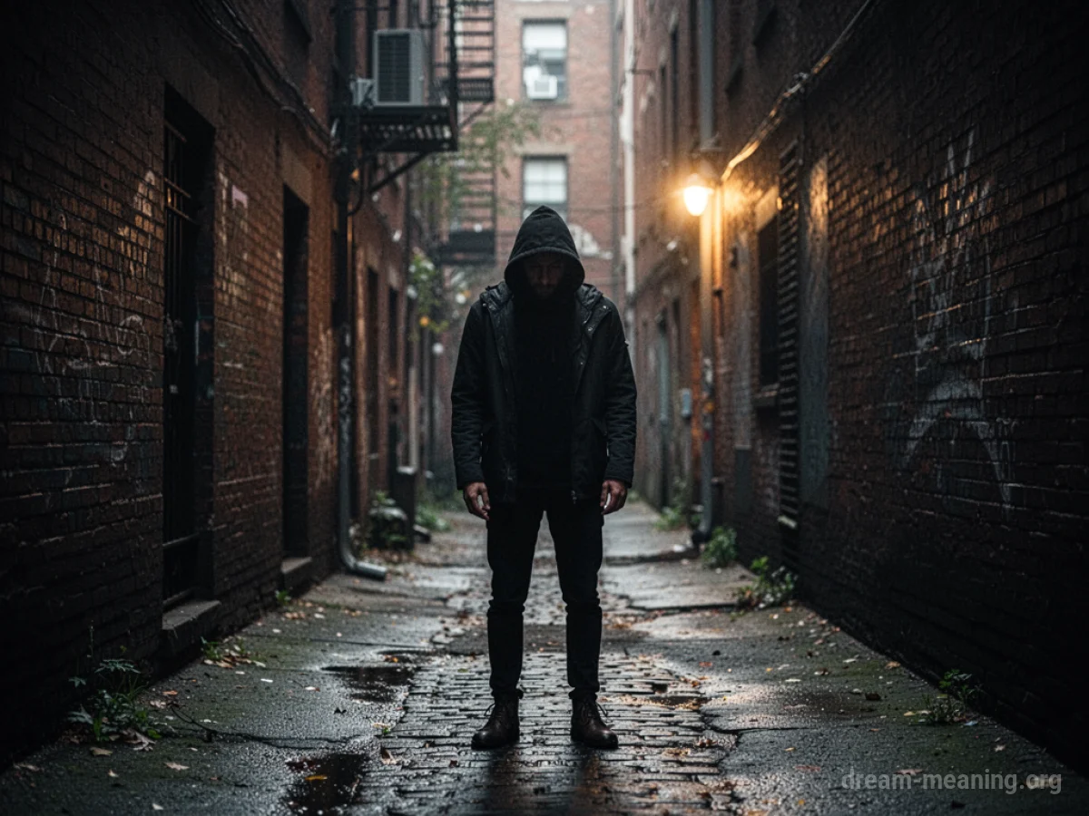A person's silhouette stands alone in a shadowy alcove.