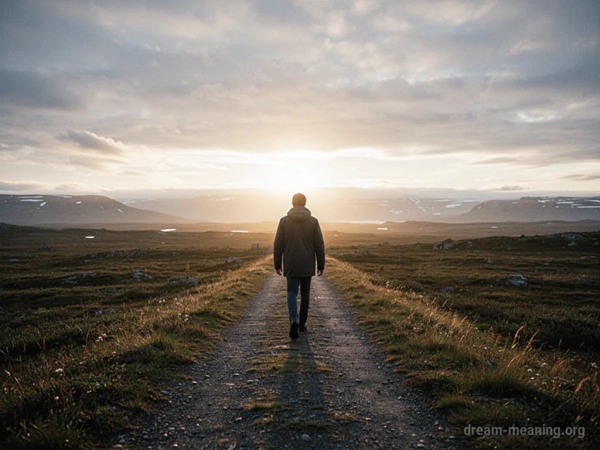 A person walks away on a path toward the north.