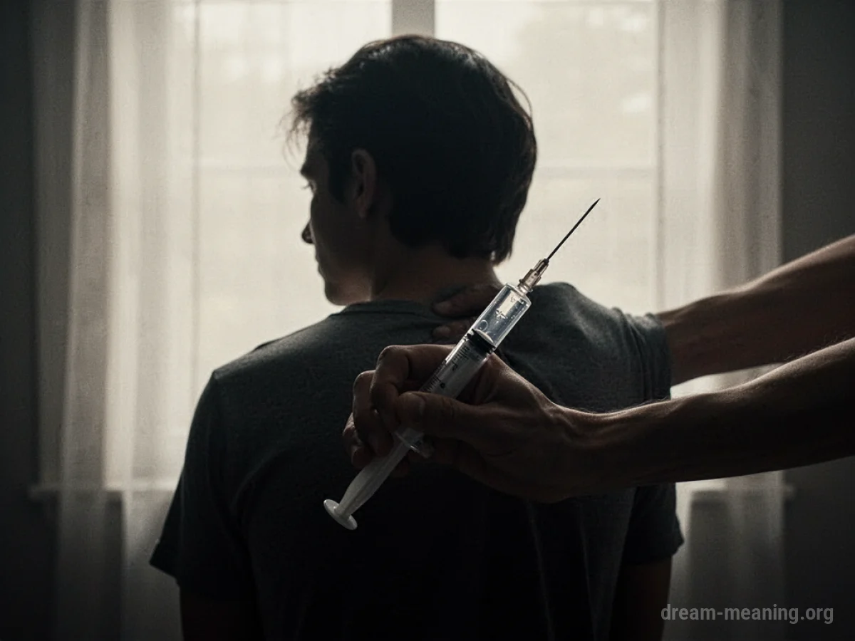 Silhouette of a person with a needle behind their back.