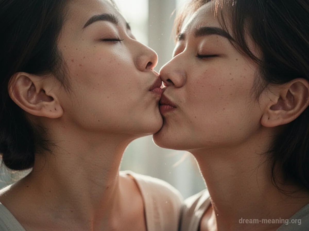Close-up of lips gently touching a person's neck.