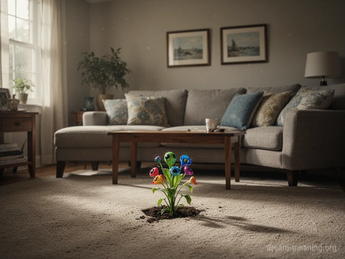 A normal room with an unusual plant growing from the floor.
