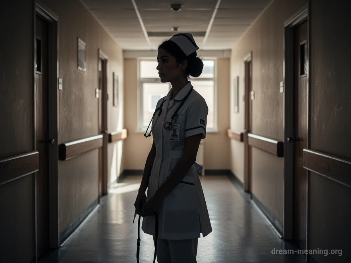 Silhouette of a student nurse in a hallway.