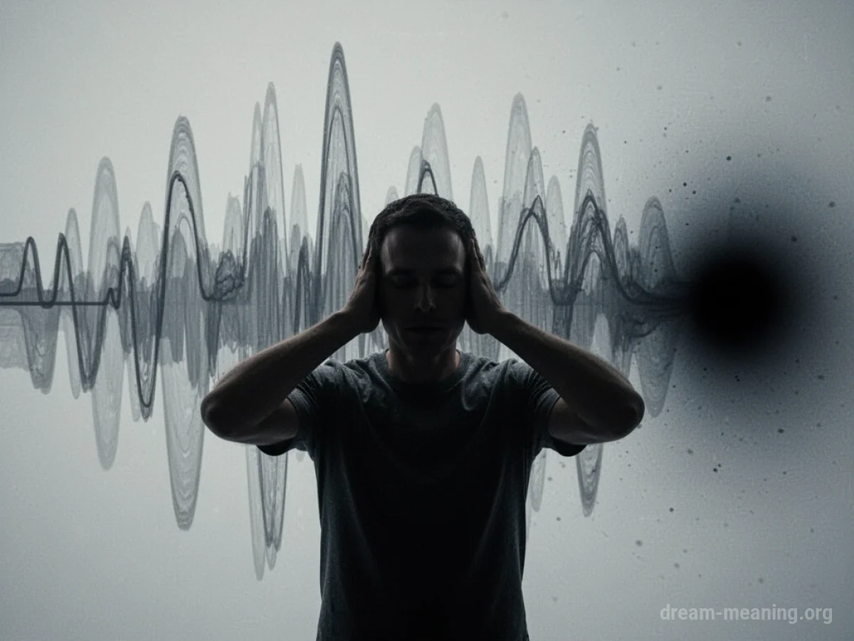 Silhouette of a person with hands over ears, facing a visual representation of a loud sound wave.
