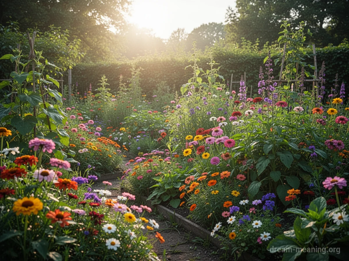 A vibrant garden full of blooming flowers and healthy green plants.