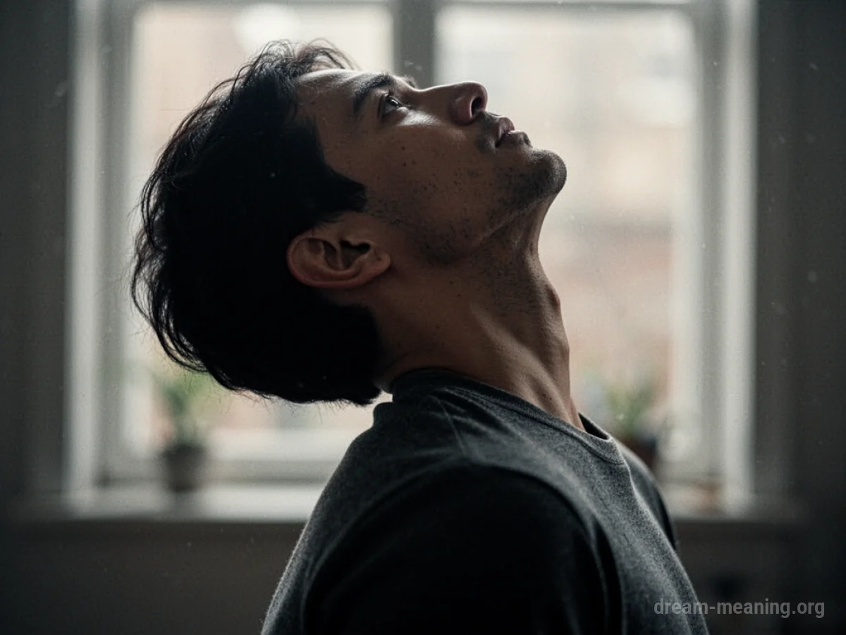 Silhouette of a person with a severely bent neck.