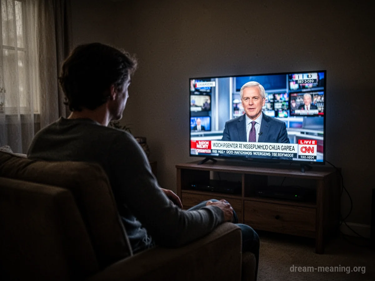 A person watches a news broadcast on a television screen in a dark room.