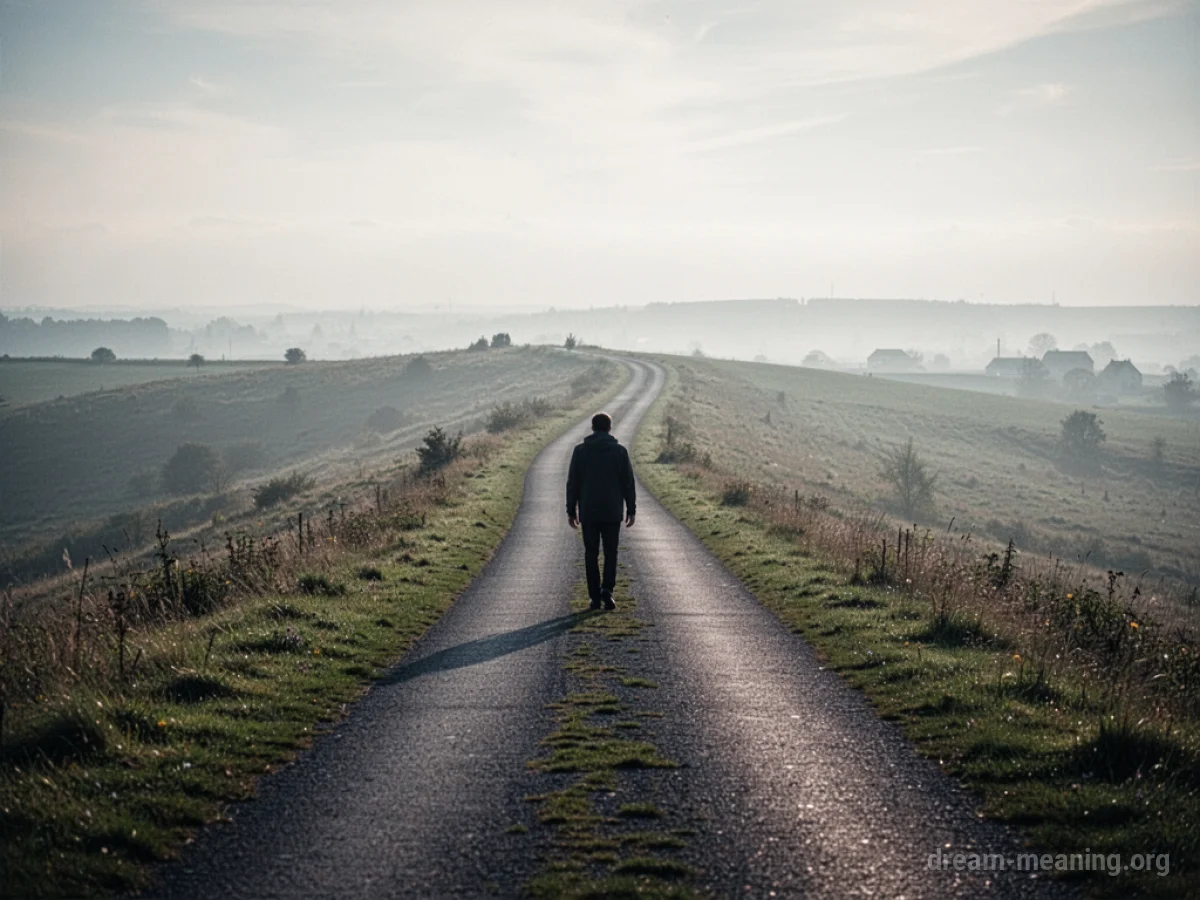 A person walks down a long path toward a distant horizon.