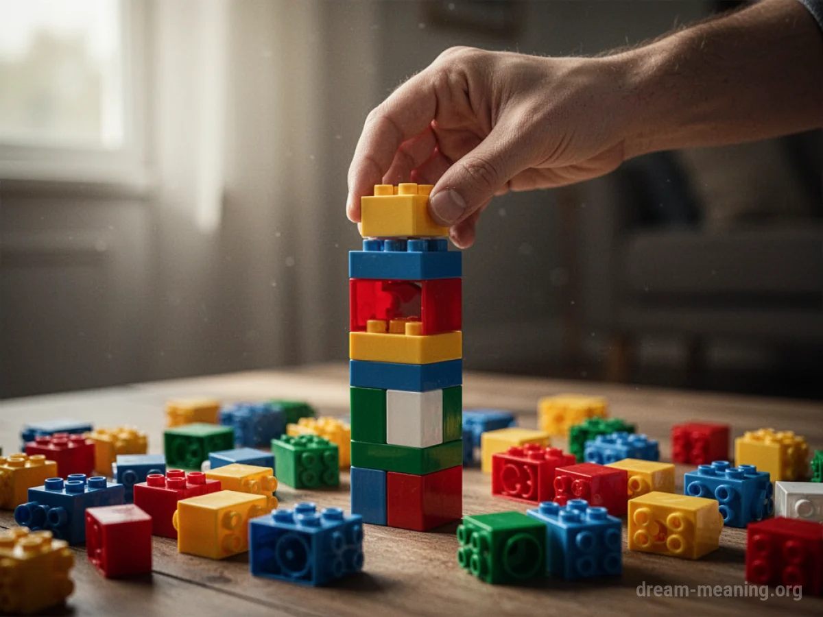A person's hands carefully stacking colorful blocks into a neat tower.