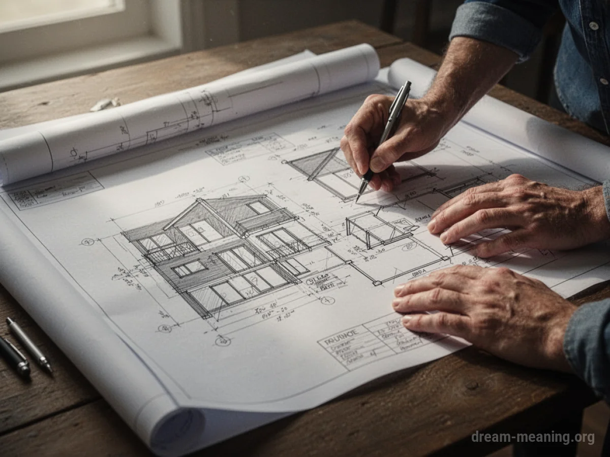Hands drawing architectural plans for a new building.