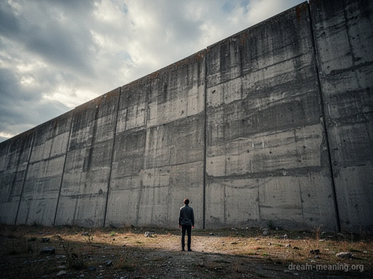 A person stands before a large, solid wall.