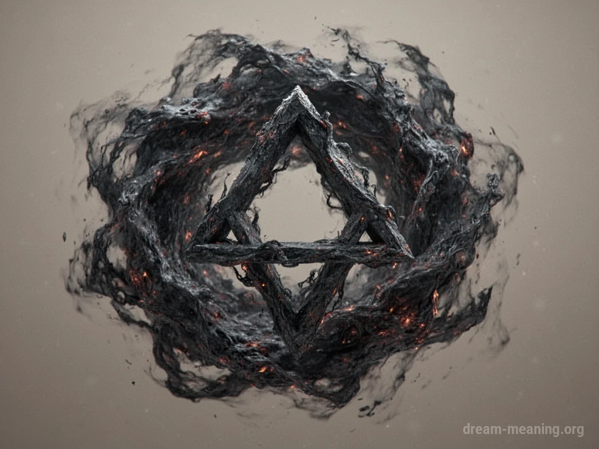 Dark, swirling energy transforming into a precise geometric shape.