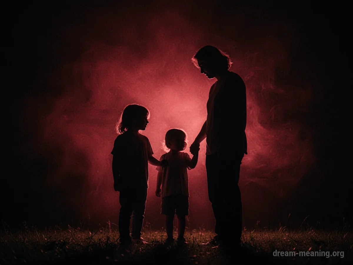 Silhouette of a parent and child with a red glow behind them.