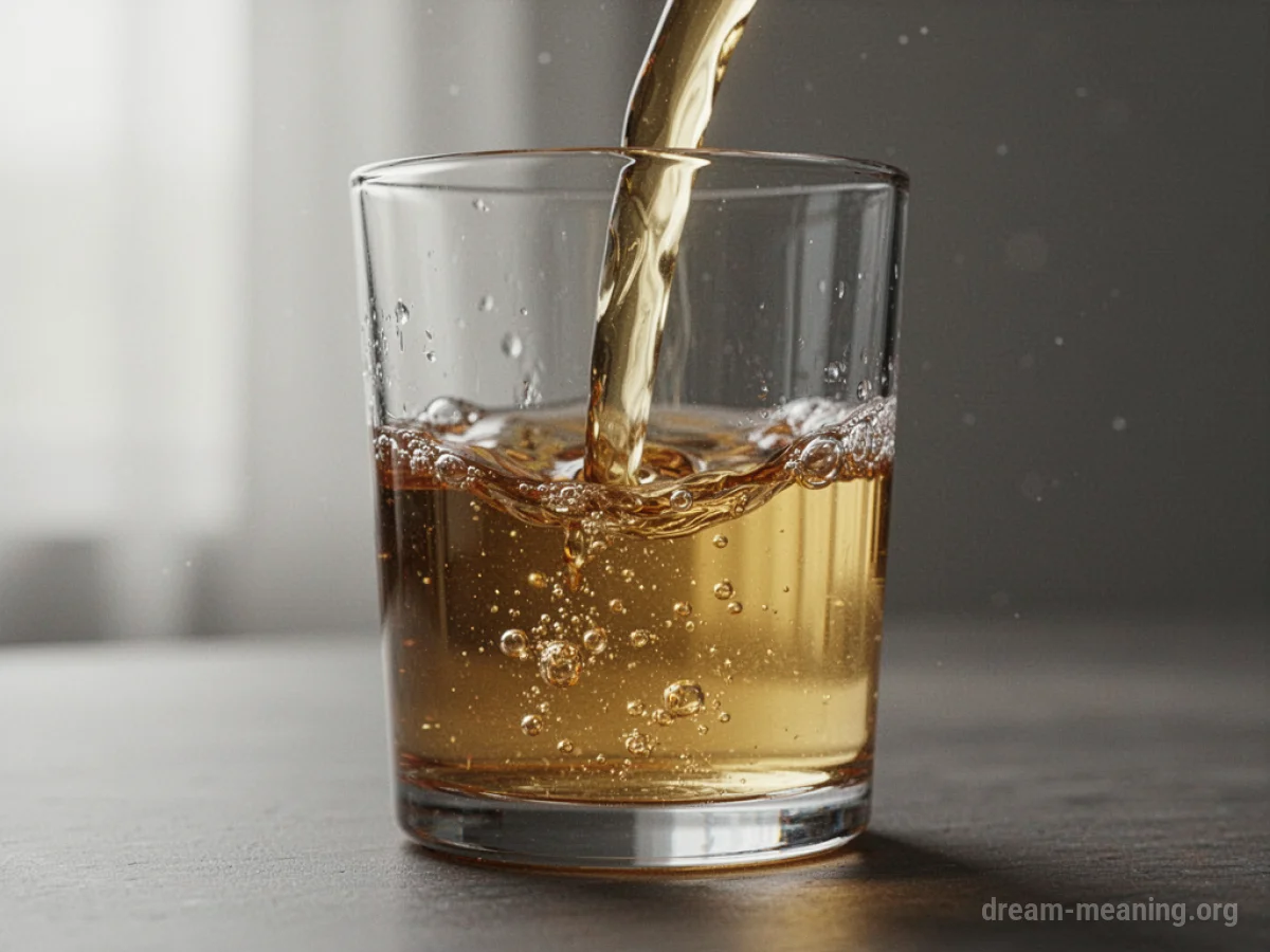 A glass container filled with clear, golden oil.