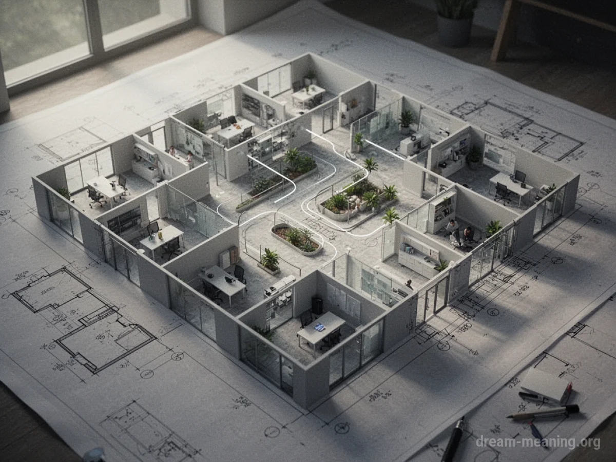 A blueprint of a corporate office building structure.