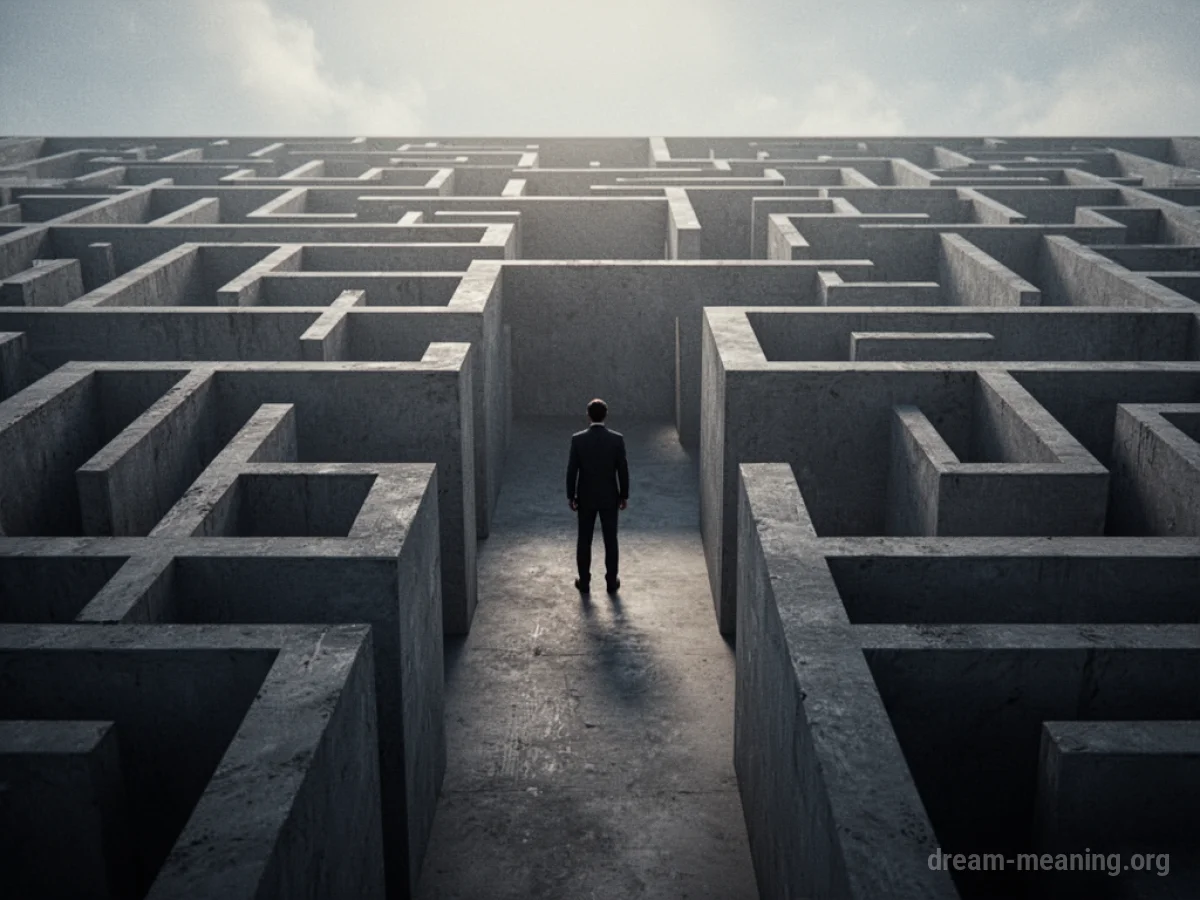 Silhouette figure in a large, geometric maze.