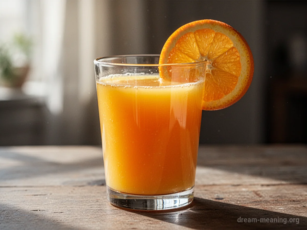 A glass of orange juice with an orange slice.