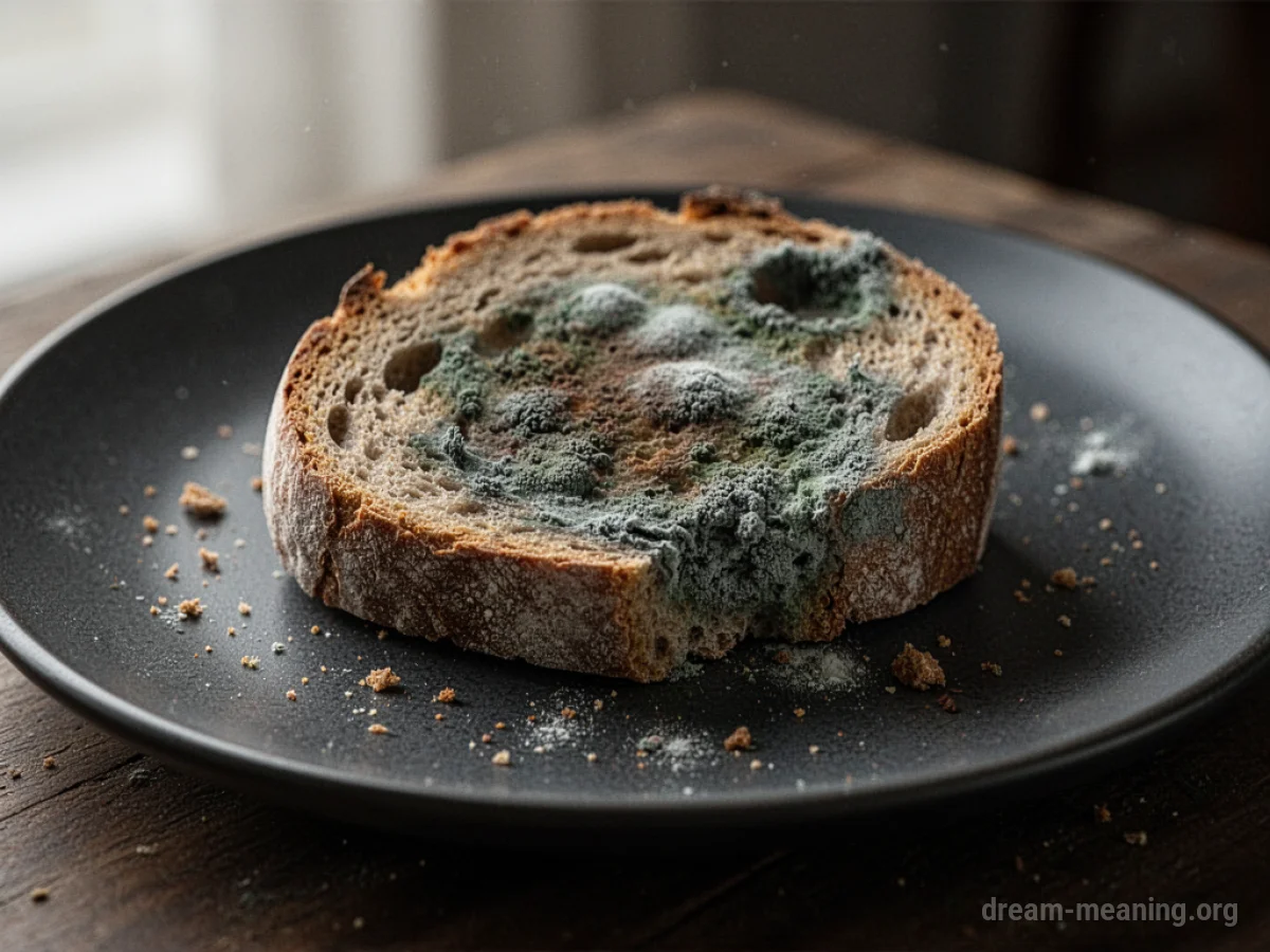A moldy piece of bread on a plate.