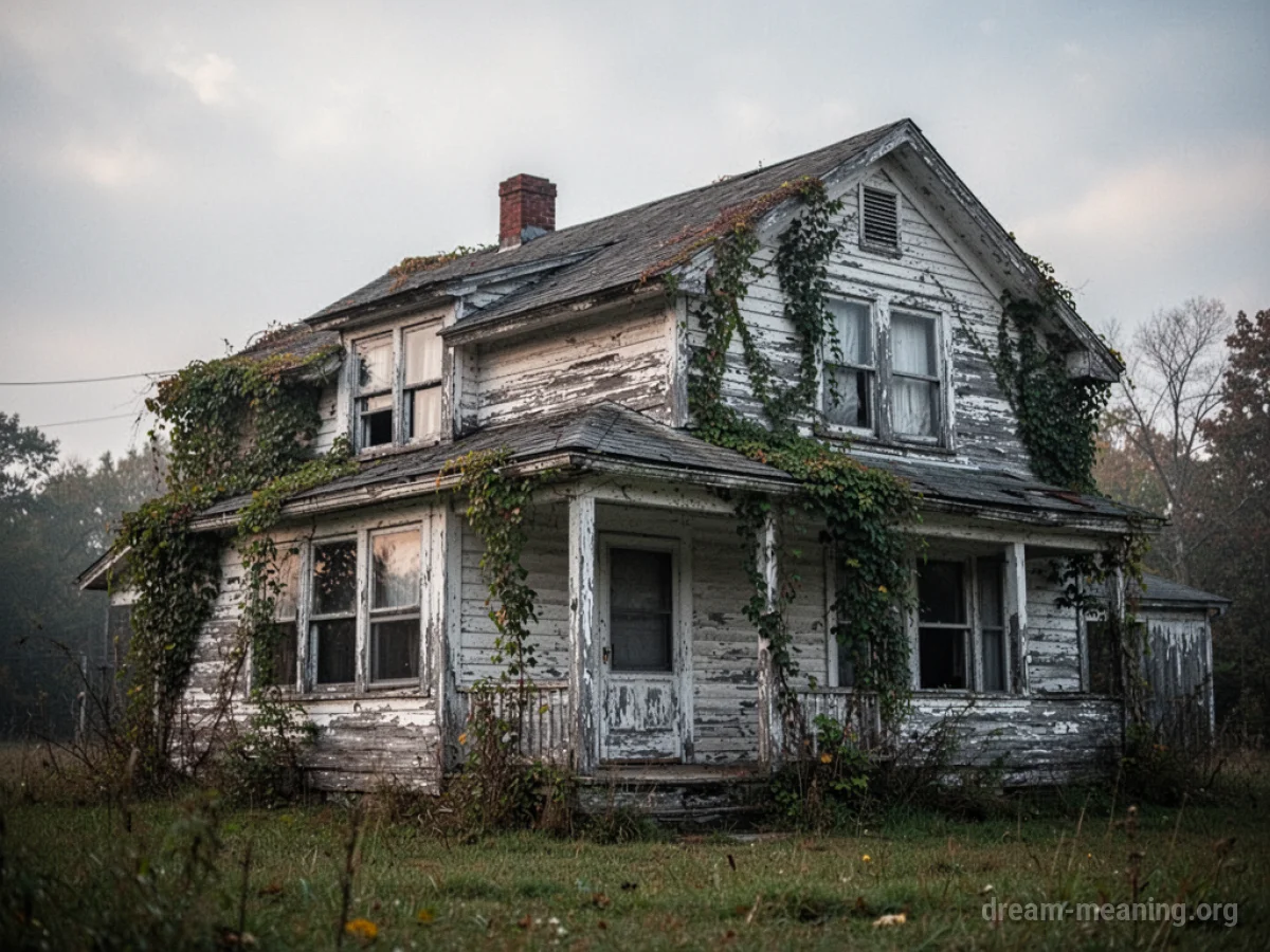 A weathered house with signs of age and neglect.
