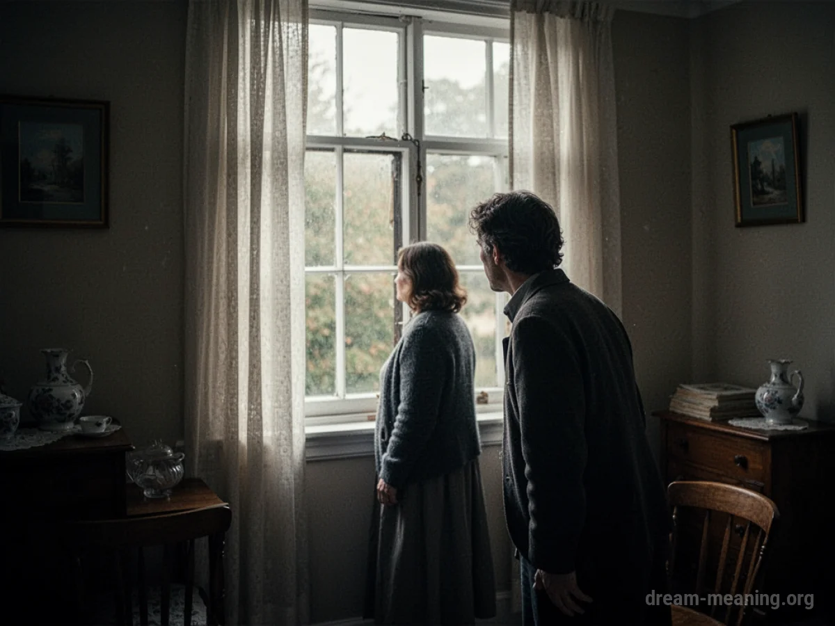 A person looking out a window in a room.