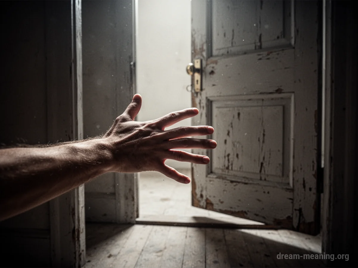 A hand reaching for a closing door.
