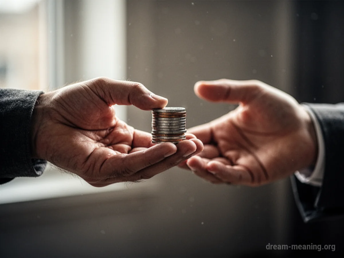 A hand holding out coins.
