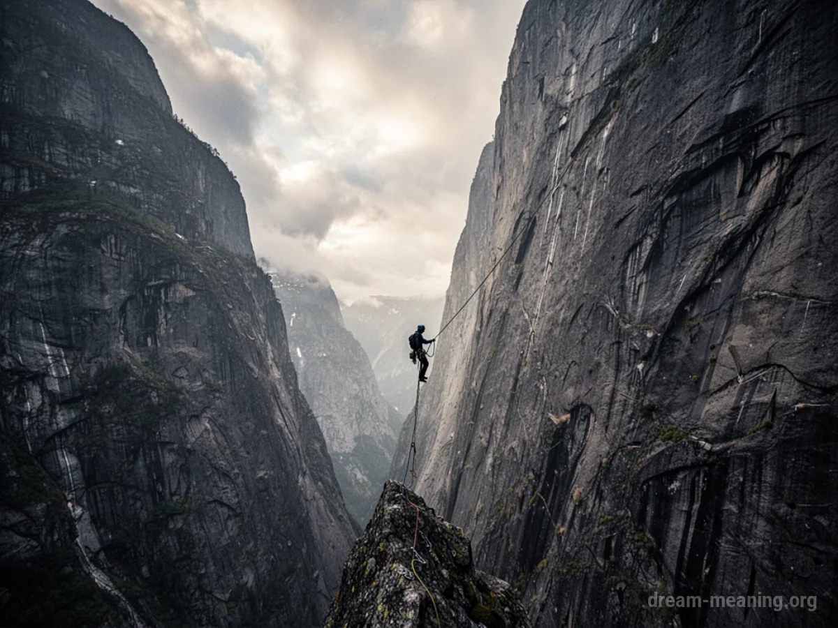A climber facing a very steep mountain.