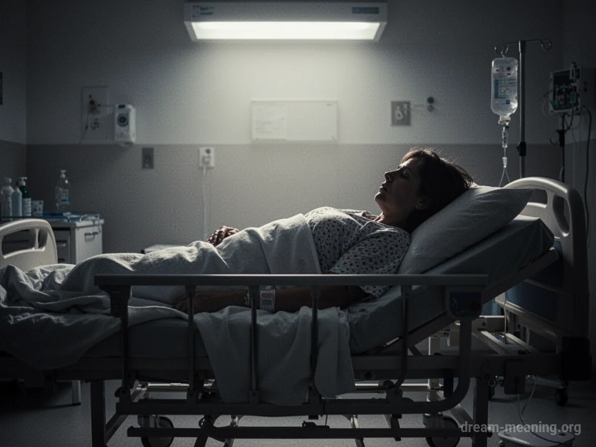 Silhouette of a person on a hospital bed under soft light.