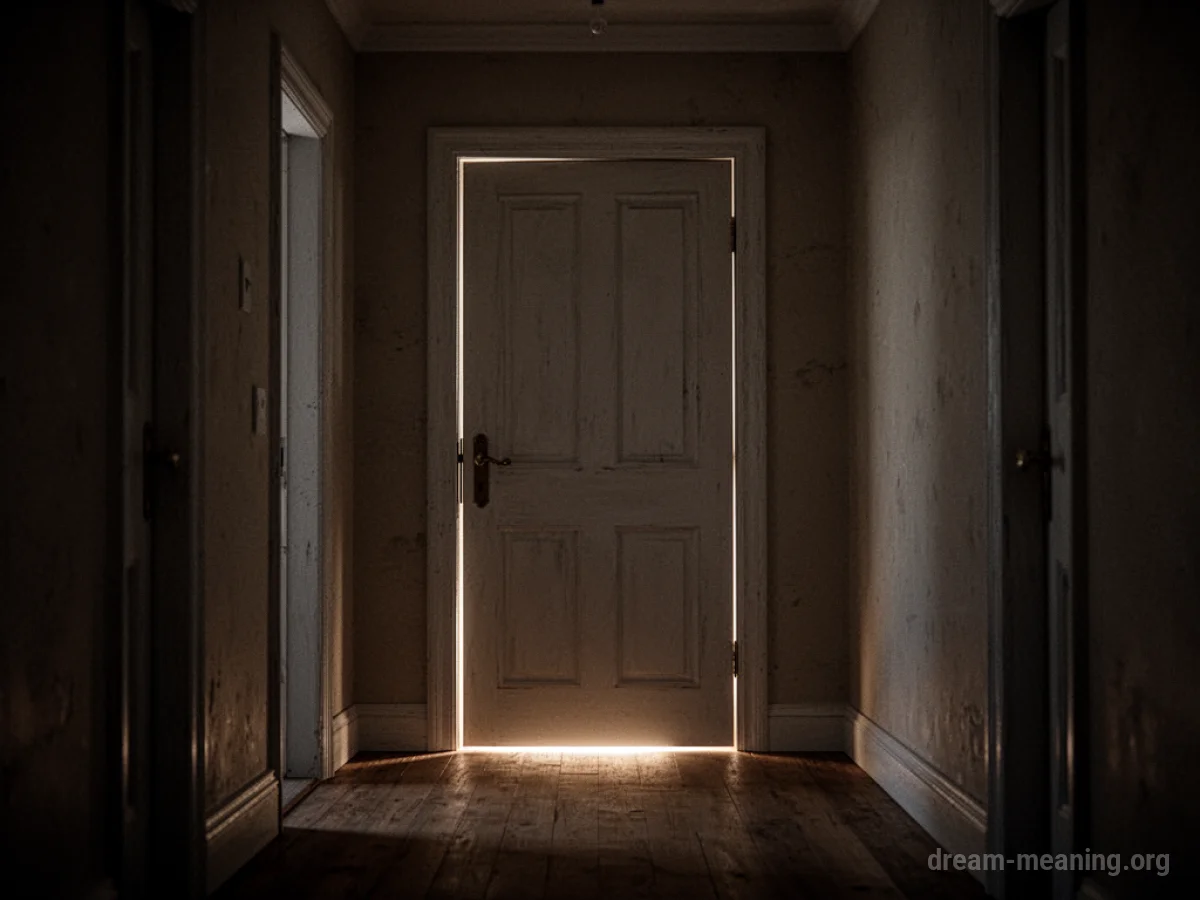 A closed door in a hallway.