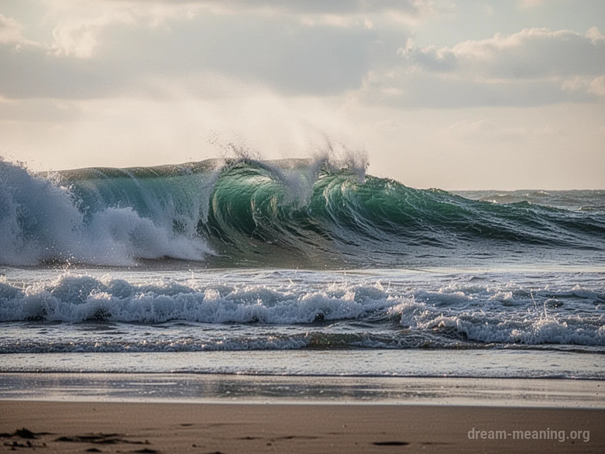 A large ocean wave building and about to crash.