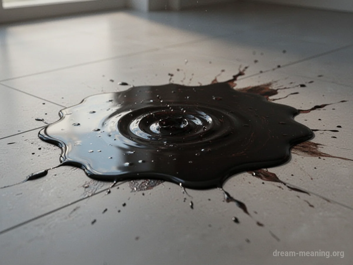 A dark, oily puddle on a floor.