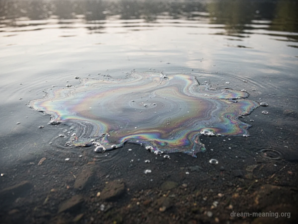A layer of colorful oil sheen on top of still water.