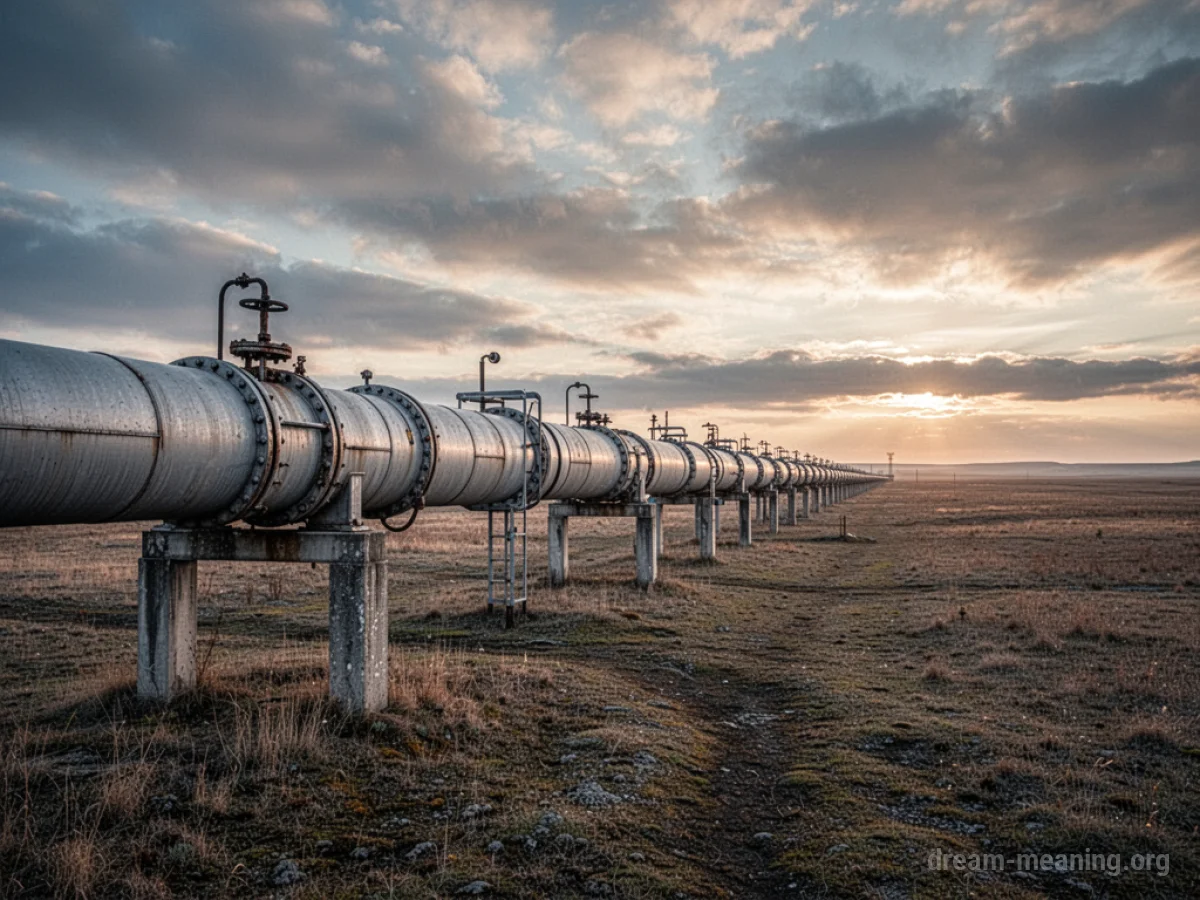 An industrial pipeline traversing a desolate landscape.