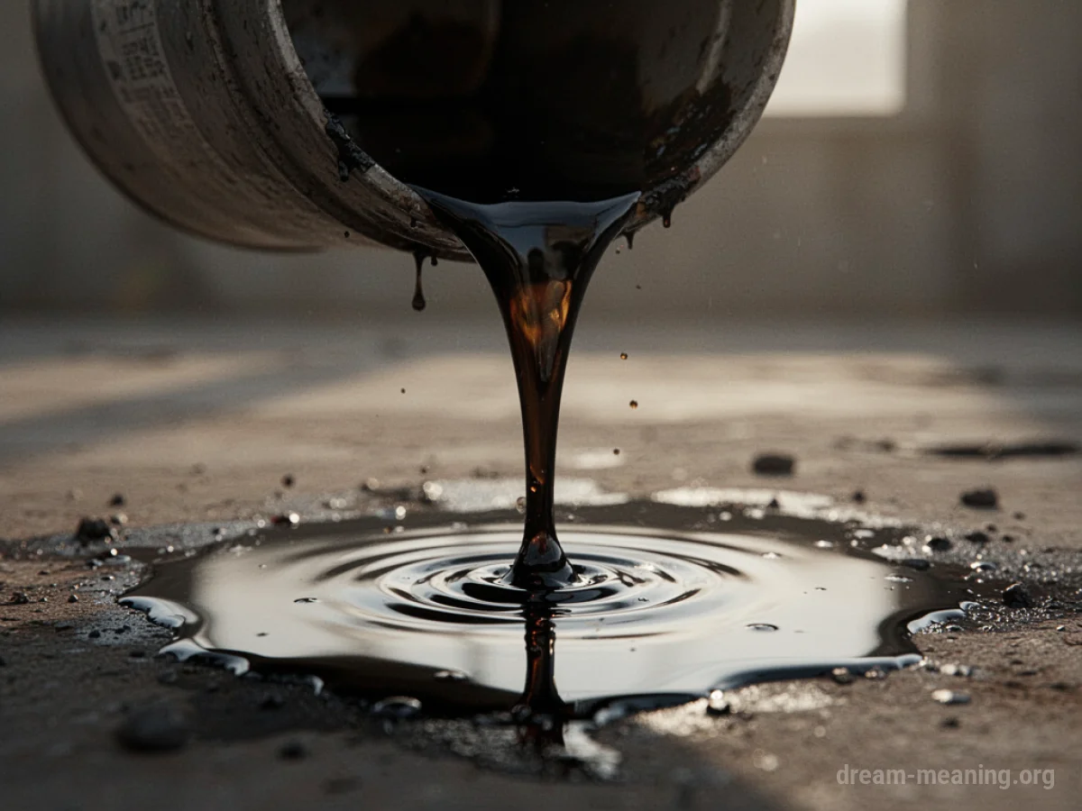 A dark liquid oil stream flowing downwards from a source.