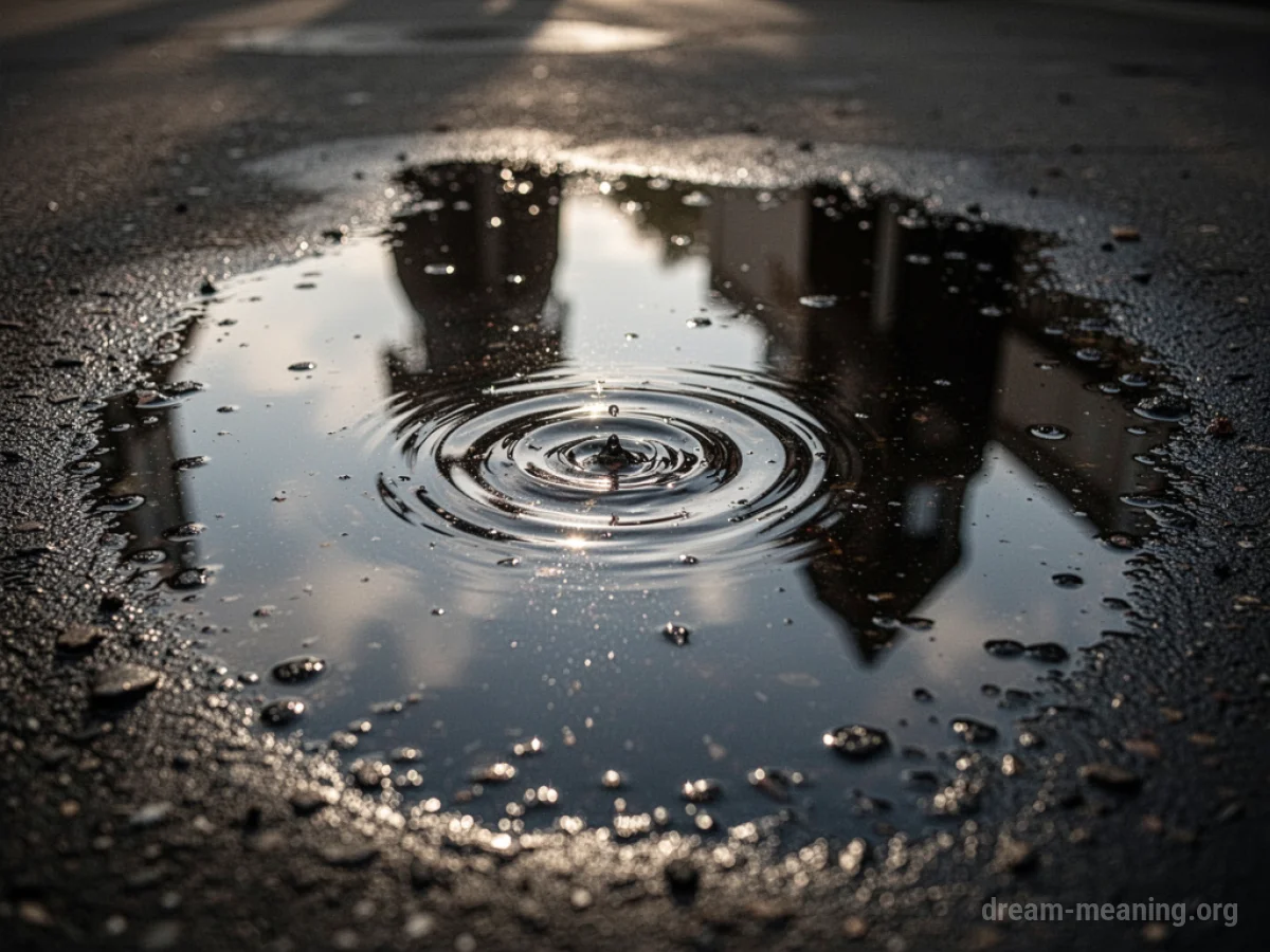 A dark, iridescent oil slick on a flat surface.