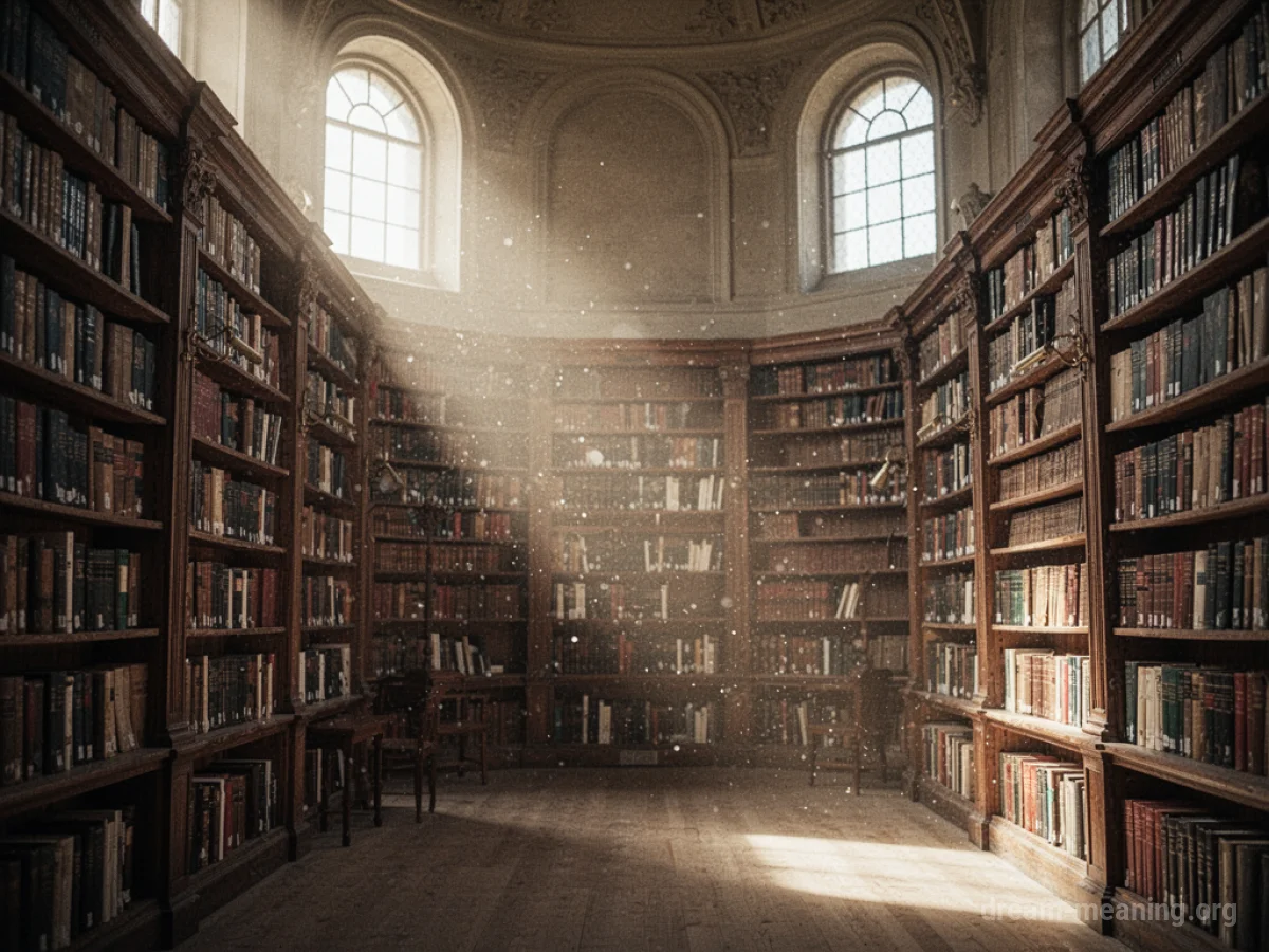 Interior of a large library with rows of books on shelves.