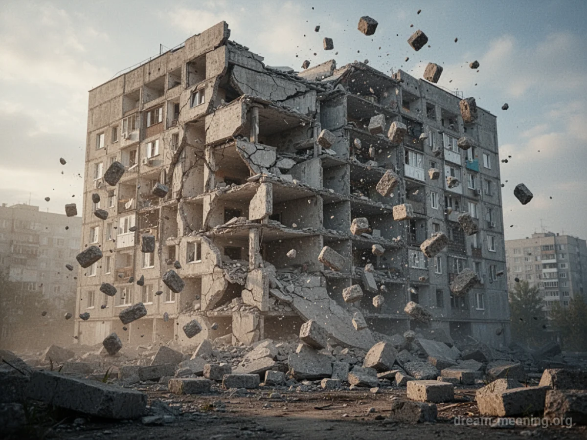 A building made of blocks collapsing.