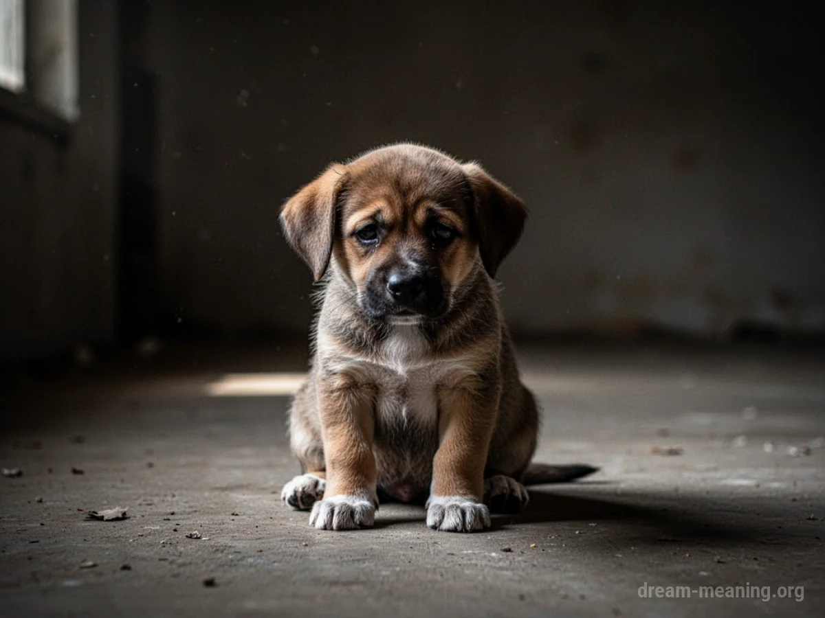 A small puppy alone in an empty room.
