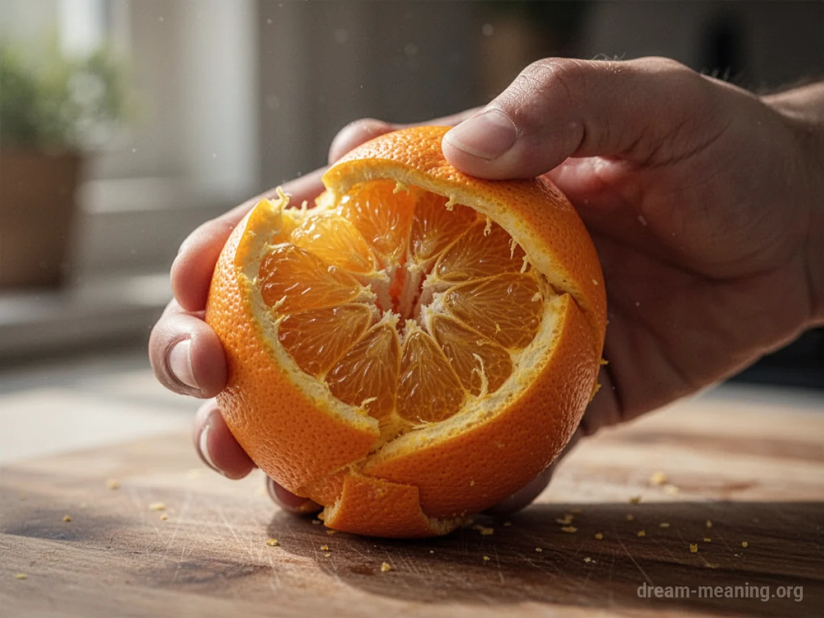 A person's hands carefully peeling an orange.