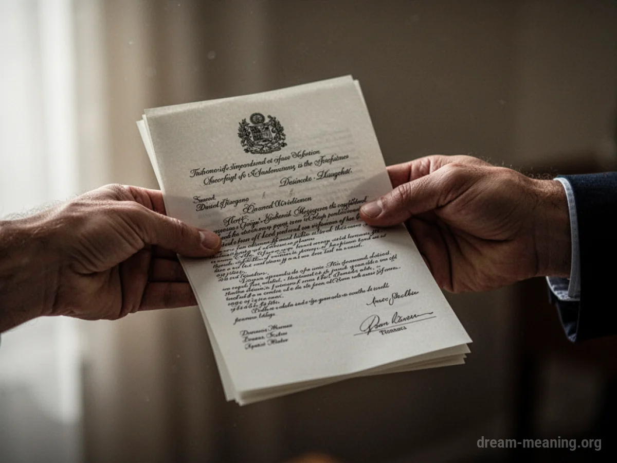 A hand offers a folded document to another hand.