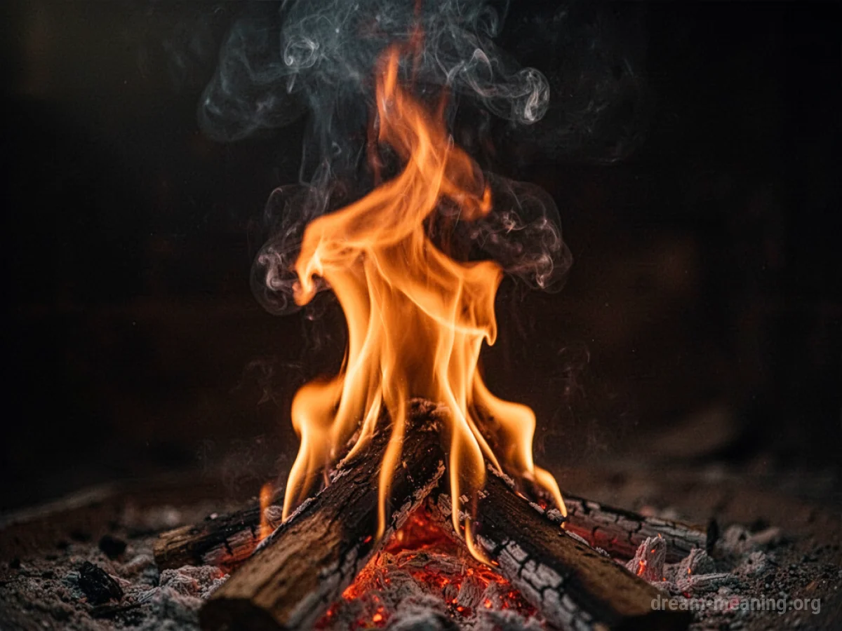 A bright orange flame with wisps of smoke.