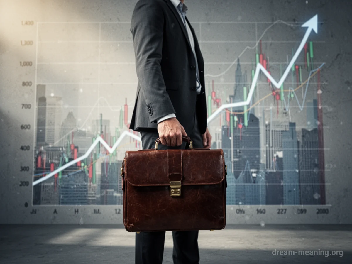 Person holding a briefcase in front of an upward-trending financial graph.