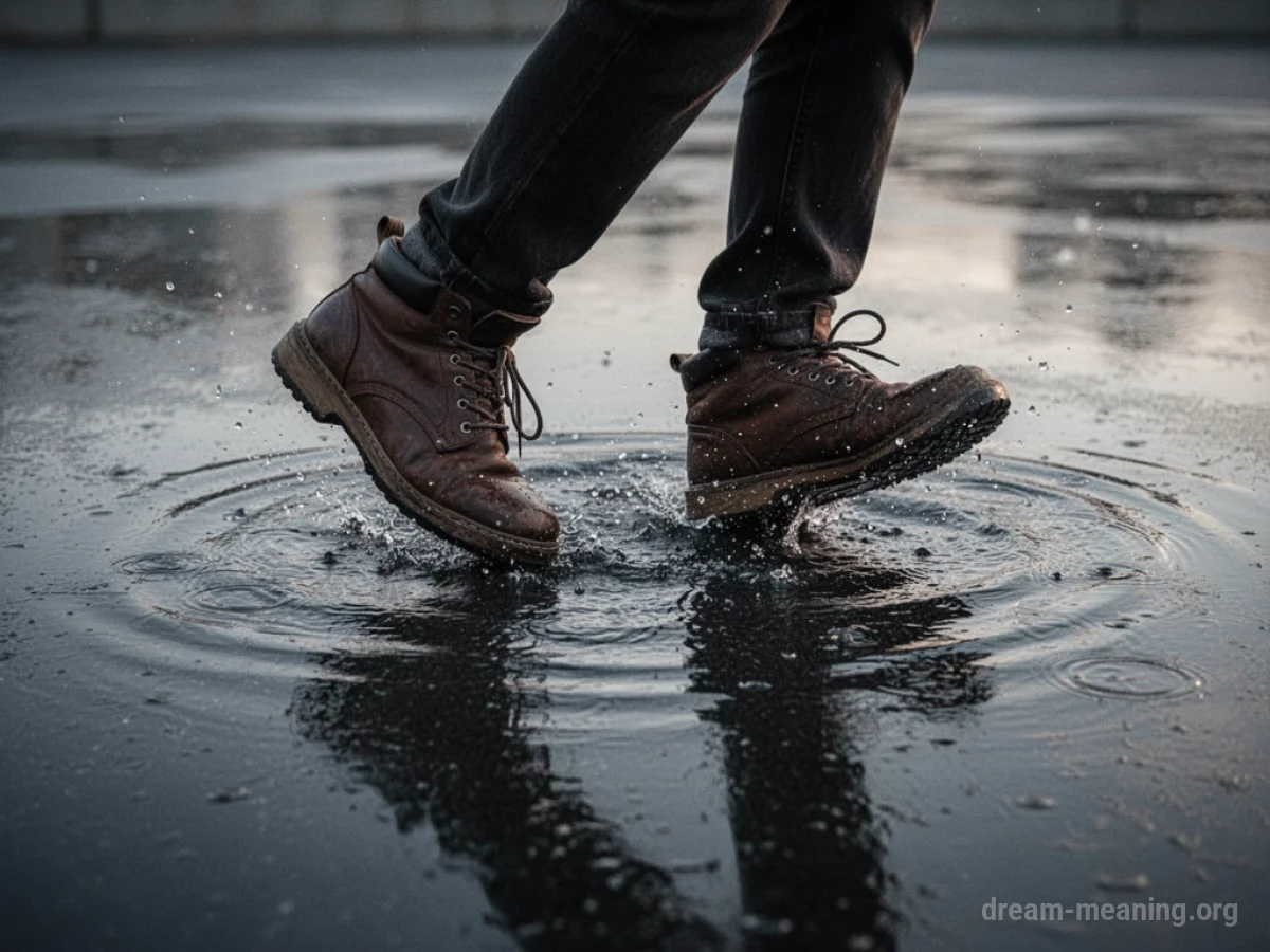 A close-up view of shoes losing traction on a dark, shiny surface.